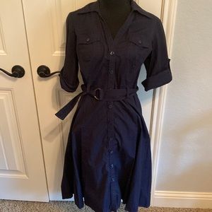 Ann Taylor Loft navy blue button up shirt dress